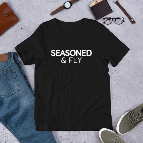Seasoned & Fly tee in Back front